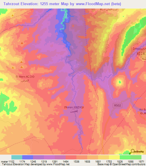 Tahrzout,Morocco Elevation Map