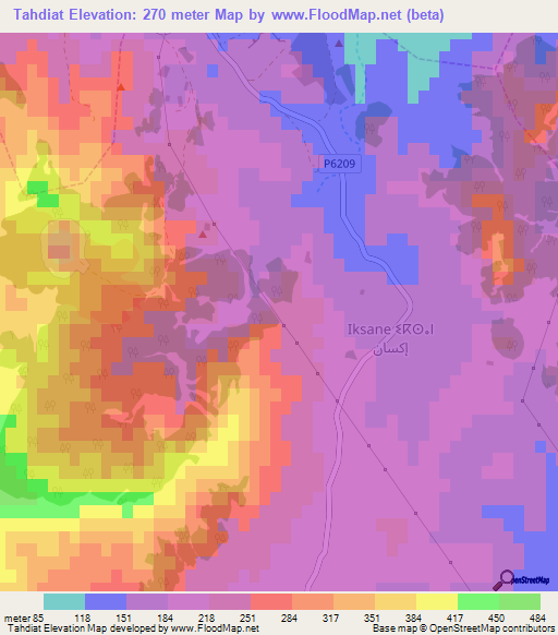 Tahdiat,Morocco Elevation Map