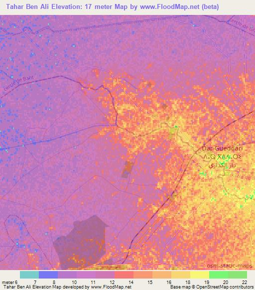 Tahar Ben Ali,Morocco Elevation Map