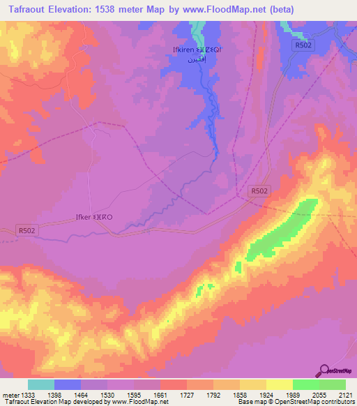 Tafraout,Morocco Elevation Map