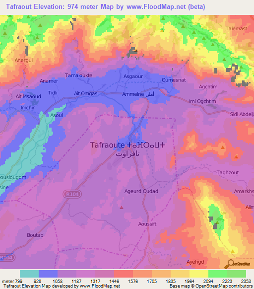 Tafraout,Morocco Elevation Map