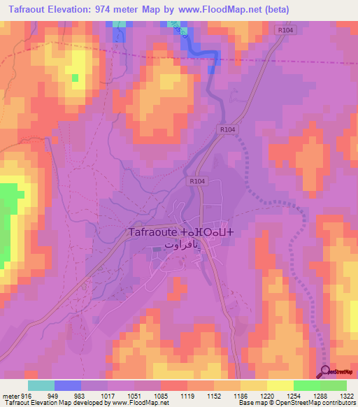 Tafraout,Morocco Elevation Map