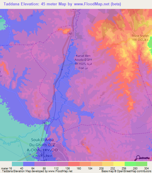 Taddana,Morocco Elevation Map