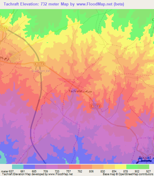 Tachraft,Morocco Elevation Map