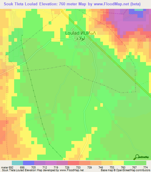 Souk Tleta Loulad,Morocco Elevation Map