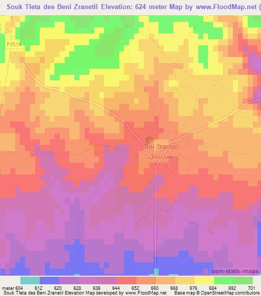 Souk Tleta des Beni Zranetil,Morocco Elevation Map