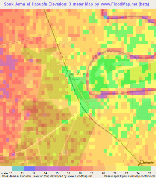 Souk Jema el Haouafa,Morocco Elevation Map