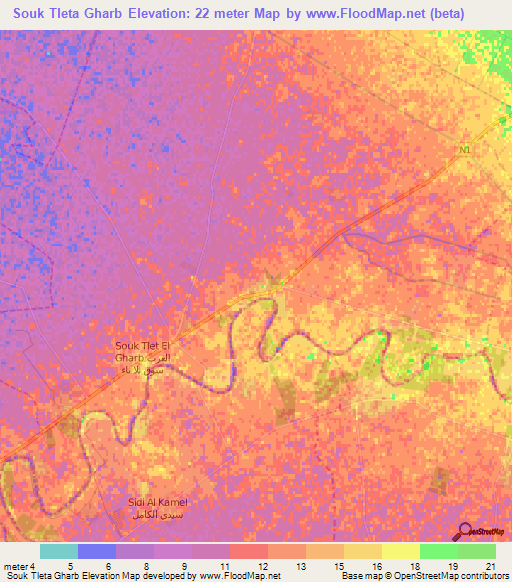 Souk Tleta Gharb,Morocco Elevation Map