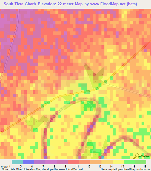 Souk Tleta Gharb,Morocco Elevation Map