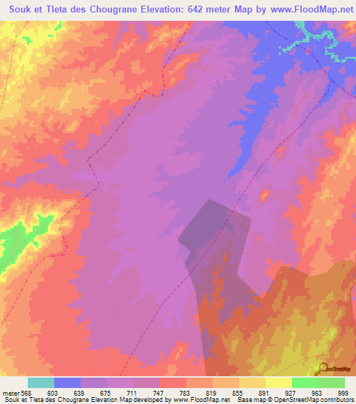 Souk et Tleta des Chougrane,Morocco Elevation Map