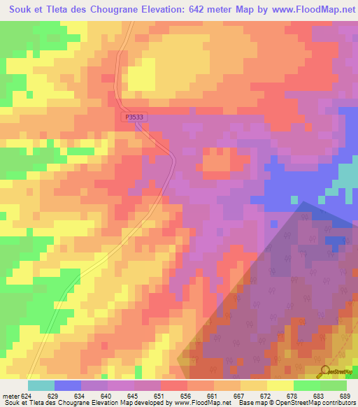 Souk et Tleta des Chougrane,Morocco Elevation Map