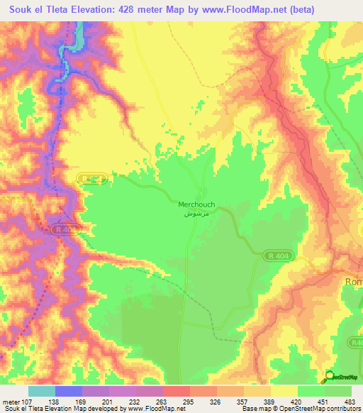 Souk el Tleta,Morocco Elevation Map