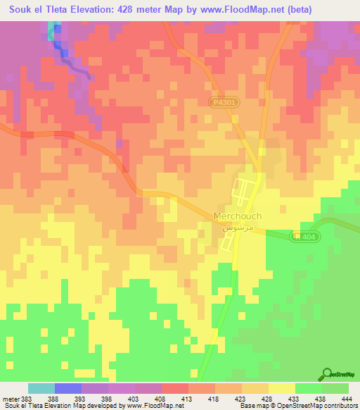 Souk el Tleta,Morocco Elevation Map