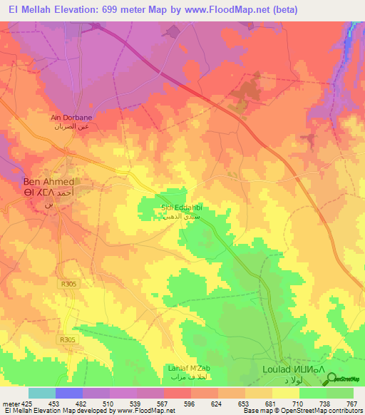 El Mellah,Morocco Elevation Map