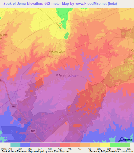 Souk el Jema,Morocco Elevation Map