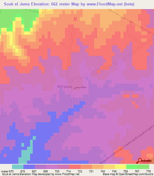 Souk el Jema,Morocco Elevation Map