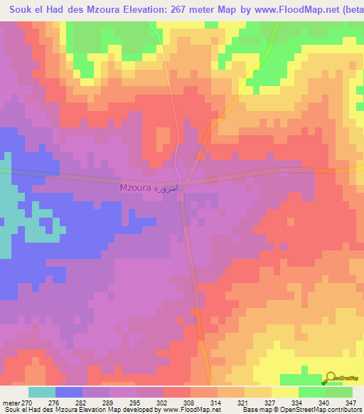 Souk el Had des Mzoura,Morocco Elevation Map