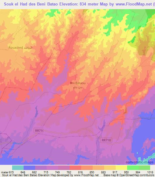 Souk el Had des Beni Batao,Morocco Elevation Map