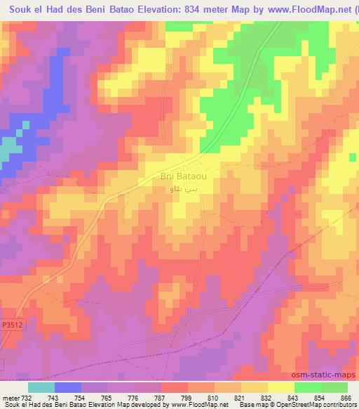 Souk el Had des Beni Batao,Morocco Elevation Map