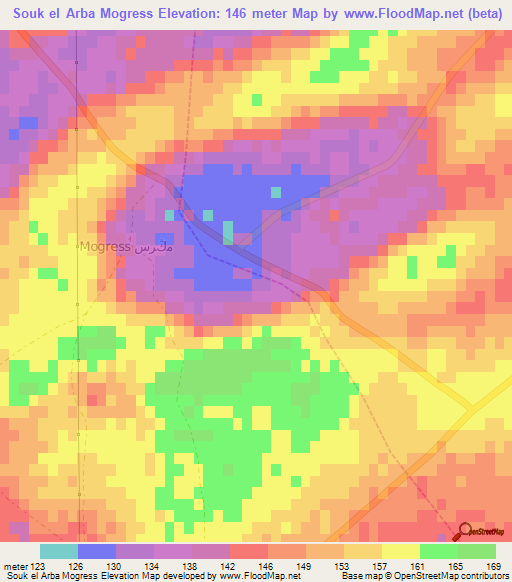 Souk el Arba Mogress,Morocco Elevation Map