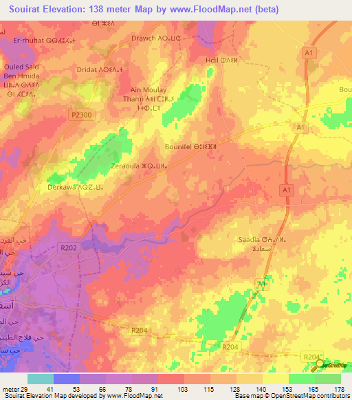 Souirat,Morocco Elevation Map