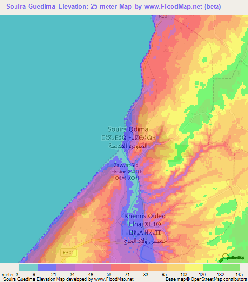 Souira Guedima,Morocco Elevation Map