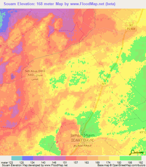 Souam,Morocco Elevation Map