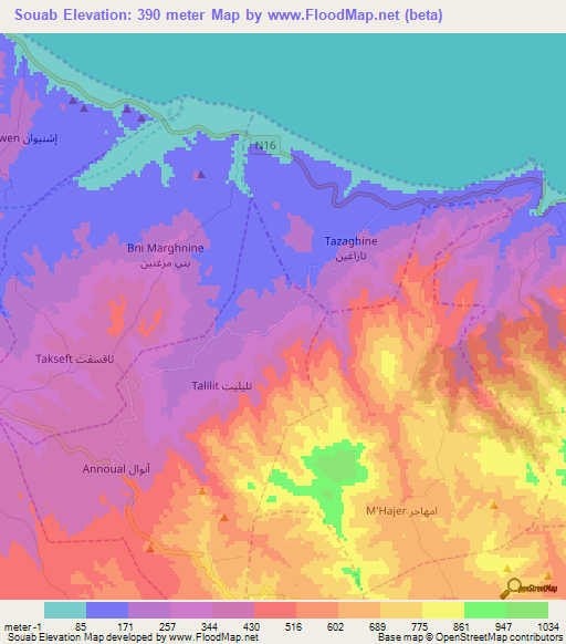 Souab,Morocco Elevation Map