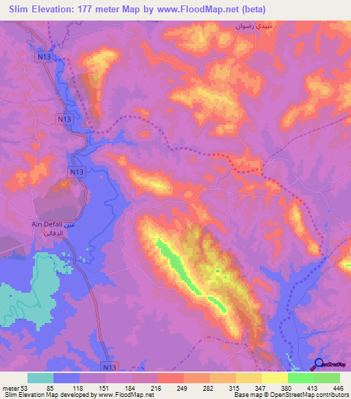 Slim,Morocco Elevation Map