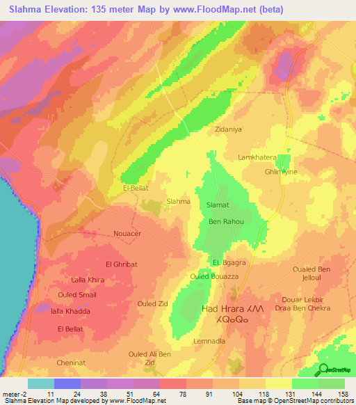 Slahma,Morocco Elevation Map