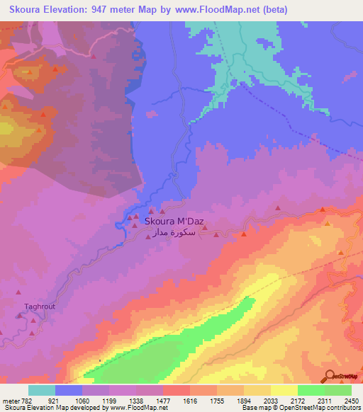 Skoura,Morocco Elevation Map