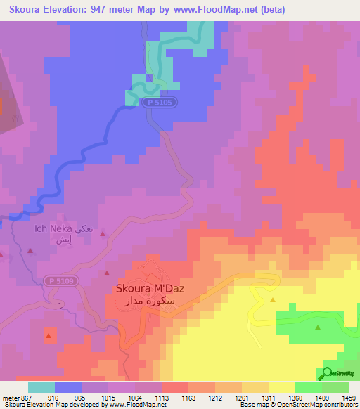 Skoura,Morocco Elevation Map