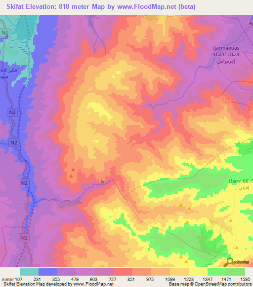 Skifat,Morocco Elevation Map