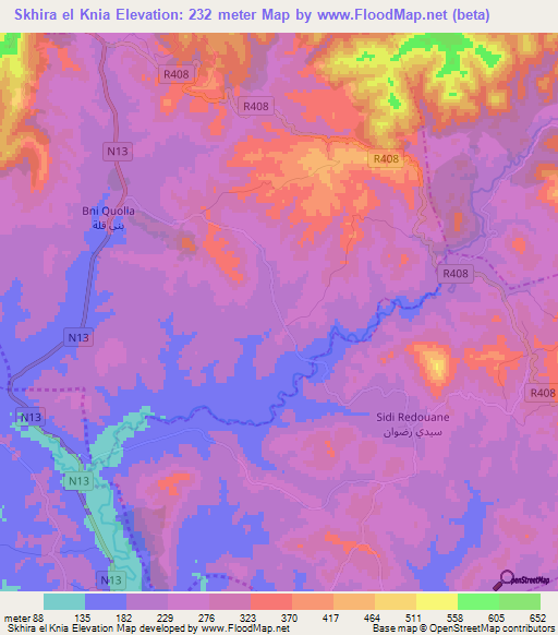 Skhira el Knia,Morocco Elevation Map