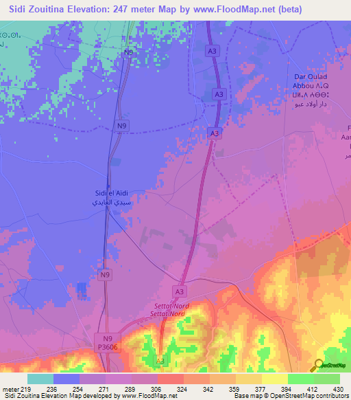 Sidi Zouitina,Morocco Elevation Map