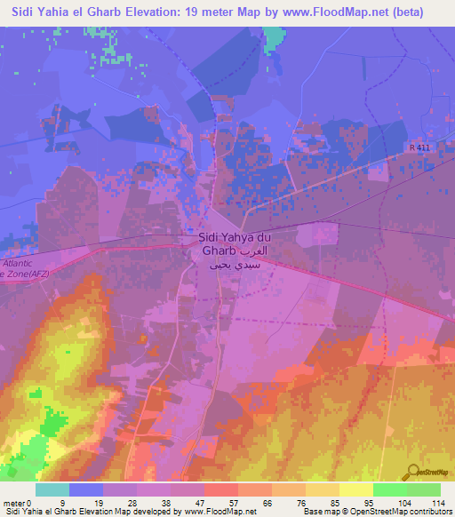 Sidi Yahia el Gharb,Morocco Elevation Map