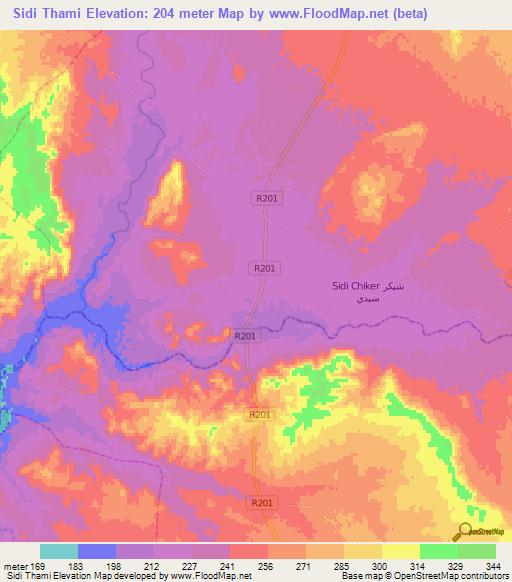 Sidi Thami,Morocco Elevation Map