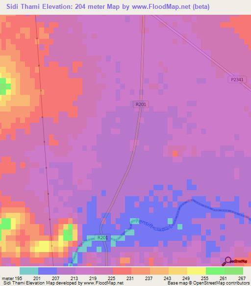 Sidi Thami,Morocco Elevation Map