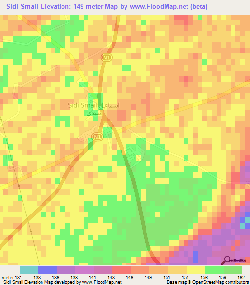 Sidi Smail,Morocco Elevation Map