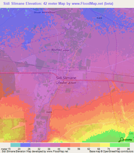 Sidi Slimane,Morocco Elevation Map