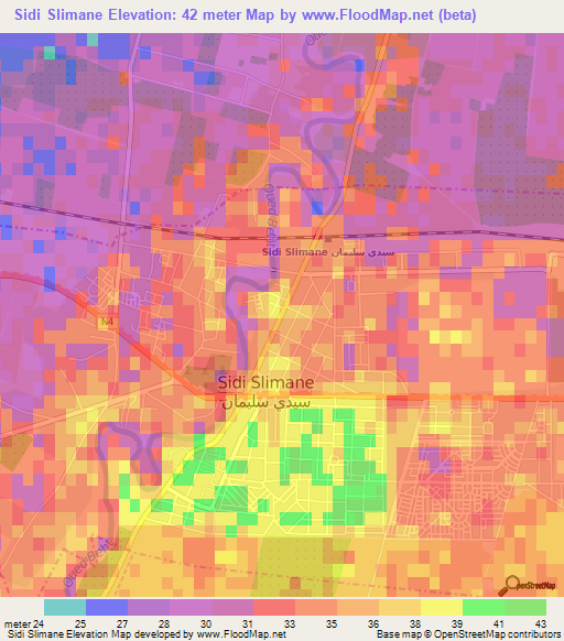 Sidi Slimane,Morocco Elevation Map