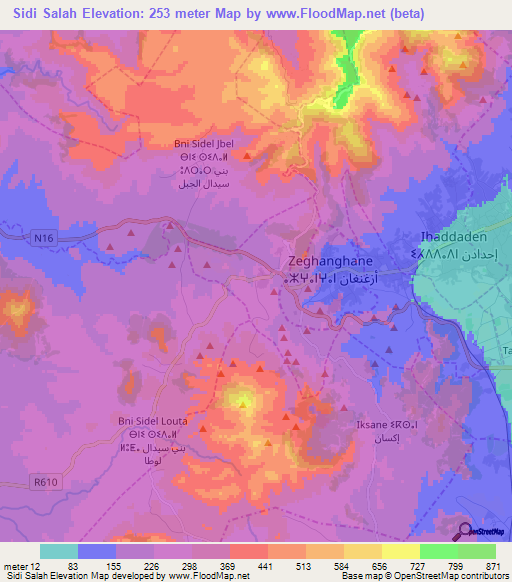 Sidi Salah,Morocco Elevation Map