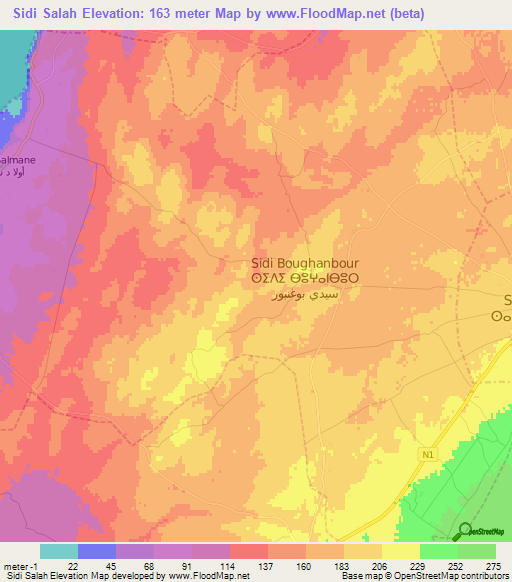 Sidi Salah,Morocco Elevation Map