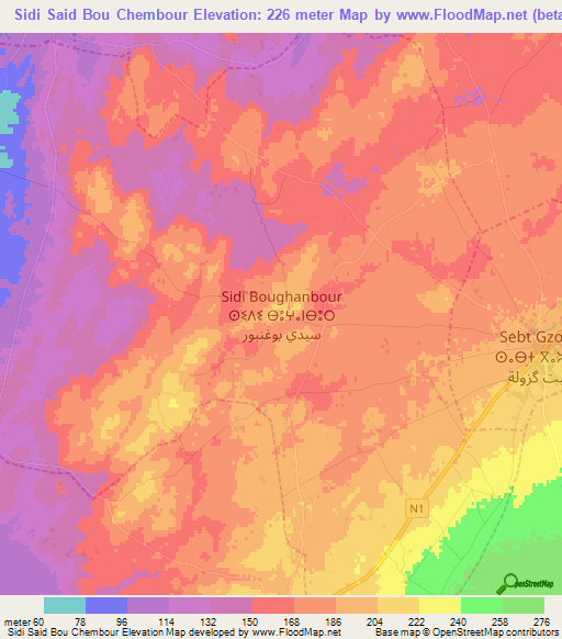 Sidi Said Bou Chembour,Morocco Elevation Map