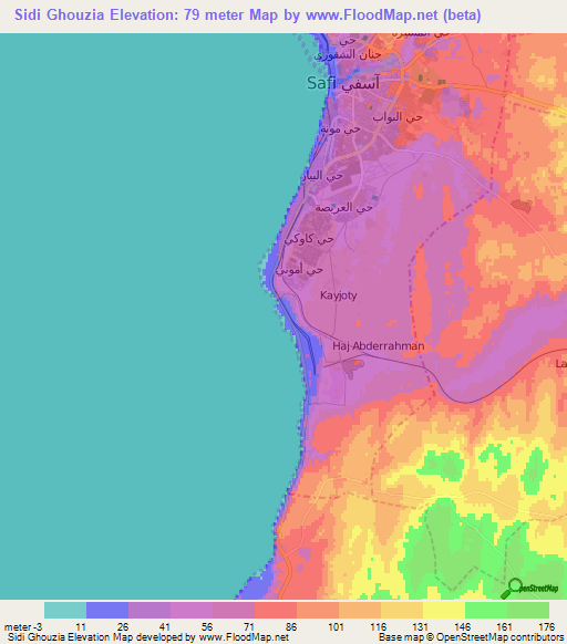 Sidi Ghouzia,Morocco Elevation Map