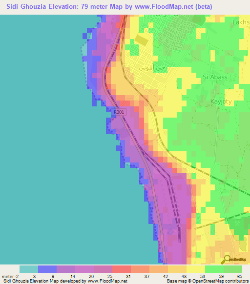 Sidi Ghouzia,Morocco Elevation Map