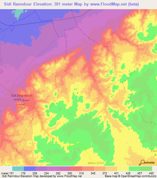 Sidi Ranndour,Morocco Elevation Map