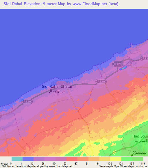 Sidi Rahal,Morocco Elevation Map