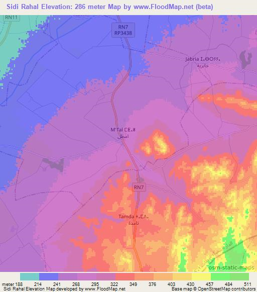 Sidi Rahal,Morocco Elevation Map