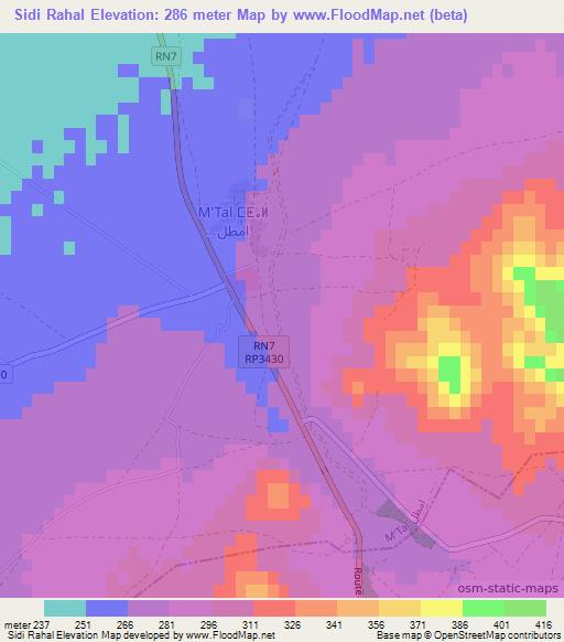 Sidi Rahal,Morocco Elevation Map